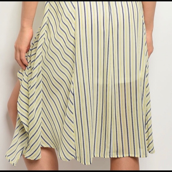 Yellow & Navy Front Draw String Ruffle Dress - Picture 12 of 12